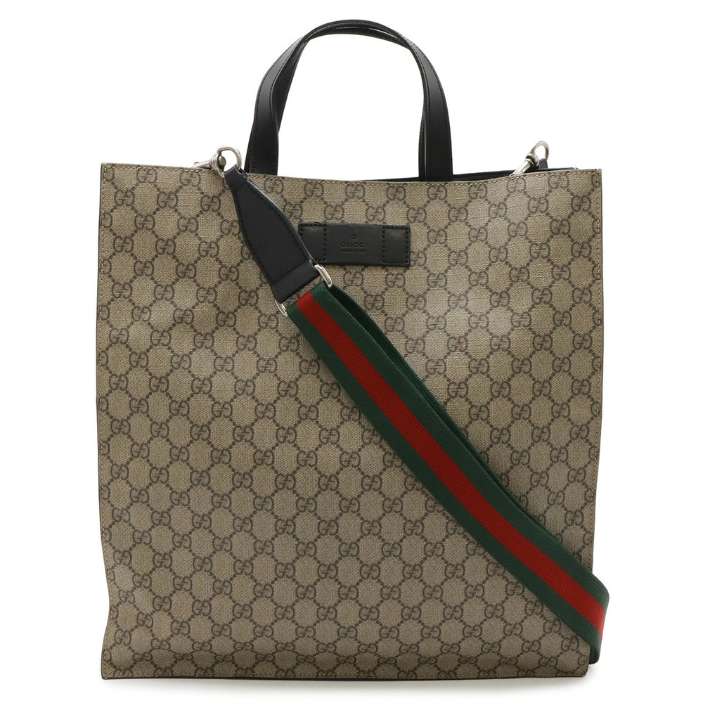 Gucci Soft GG Supreme Tote Bag Crossbody Leather Beige Cream Black